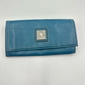 Tignanello Vintage Teal 100% Leather Multi-Pocket Zipper Dividers Wallet